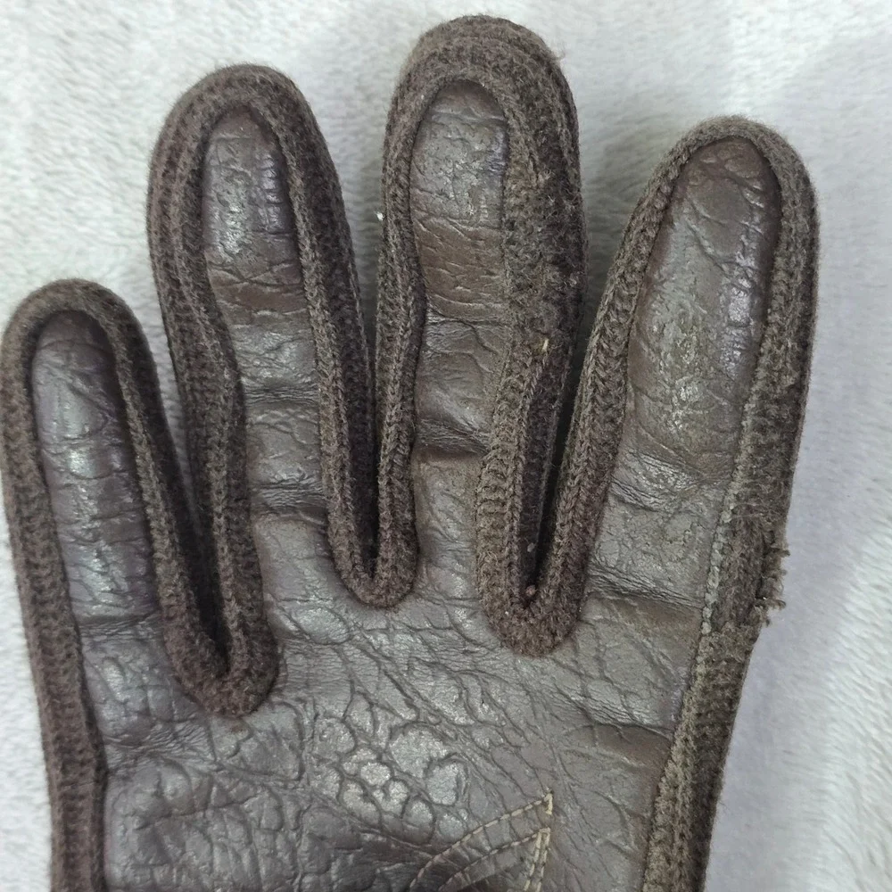 Vintage Van Raalte Brown Gloves‎ Wool Lined Buckle Wrist Size A Small 1960s